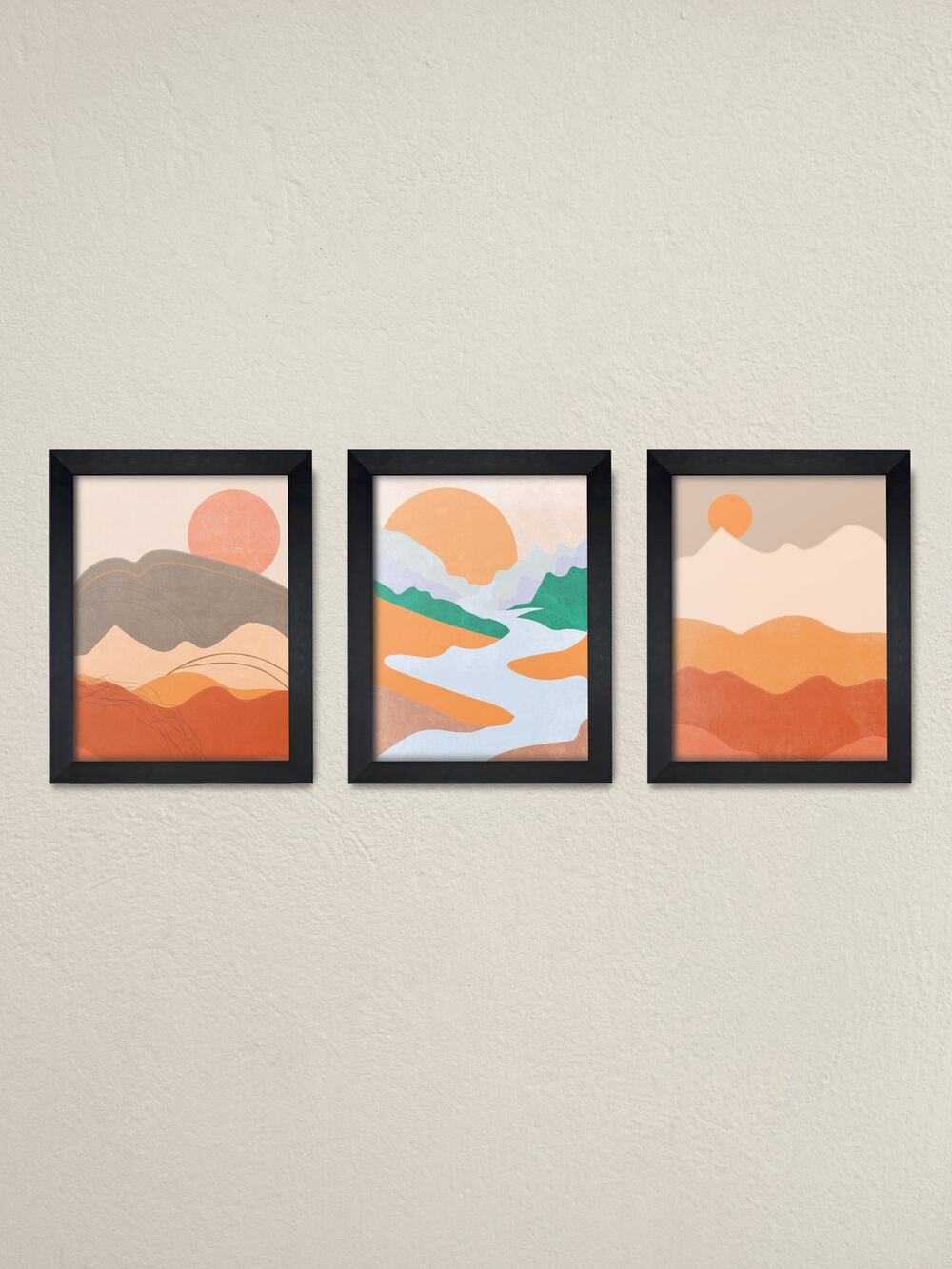 Set of 3 Framed Sunset Modern Home Decor Wall Art
